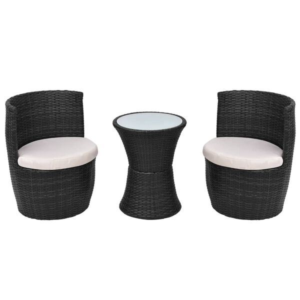 vidaXL 3-delige Bistroset met kussens poly rattan zwart