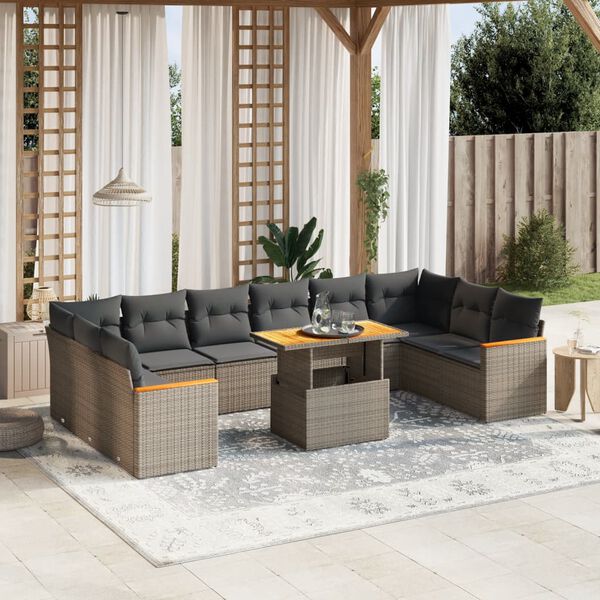 vidaXL 11-delige Loungeset met kussens poly rattan grijs