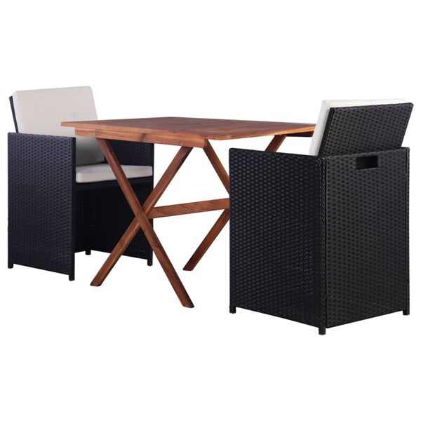 vidaXL 3-delige Bistroset poly rattan en acaciahout zwart