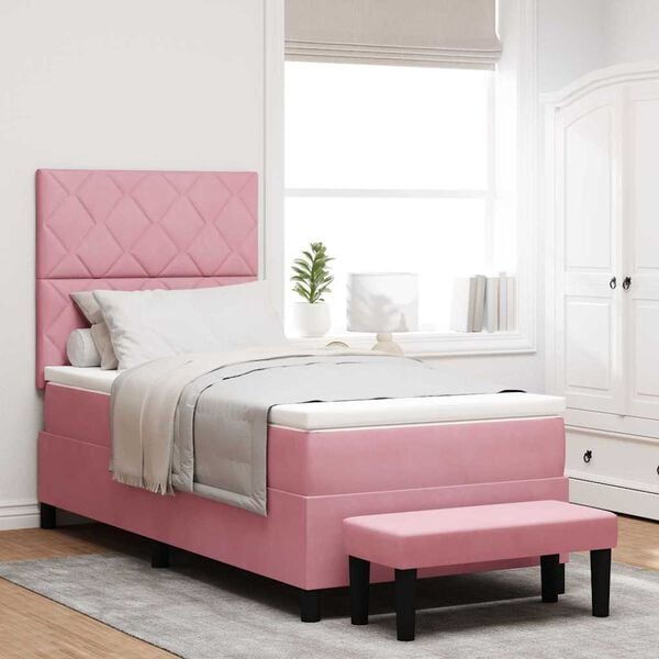vidaXL Boxspring bed met matras Roze 100 x 200 cm Fluweel