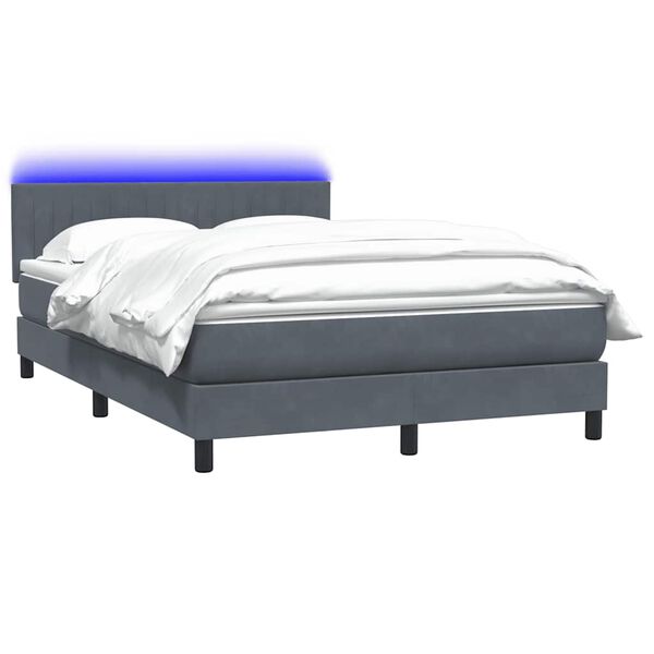vidaXL Boxspring met matras en LED fluweel donkergrijs 140x220 cm