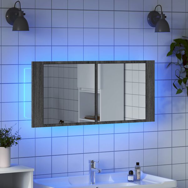 vidaXL Badkamerkast met spiegel en LED 100x12x45 cm grijs sonoma eiken