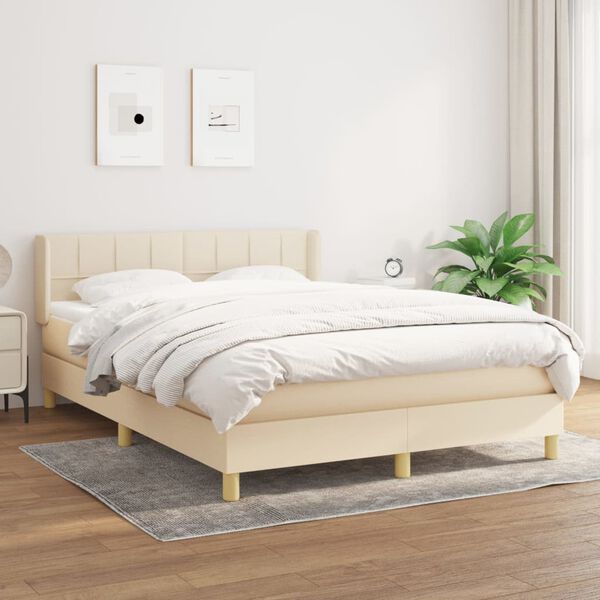 vidaXL Boxspring met matras stof cr&egrave;mekleurig 140x200 cm