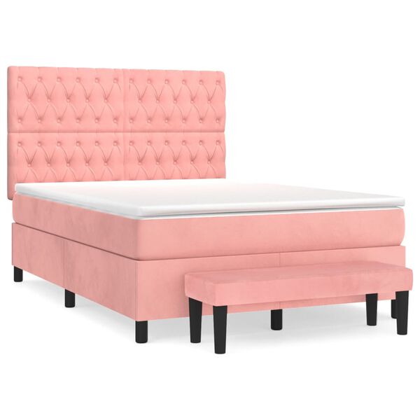 vidaXL Boxspring met matras fluweel roze 140x200 cm