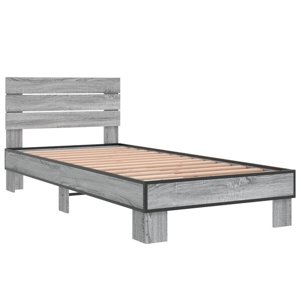 vidaXL Bedframe bewerkt hout en metaal grijs sonoma eiken 90x200 cm