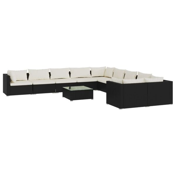 vidaXL 11-delige Loungeset met kussens poly rattan zwart