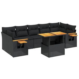 vidaXL 8-delige Loungeset met kussens poly rattan zwart