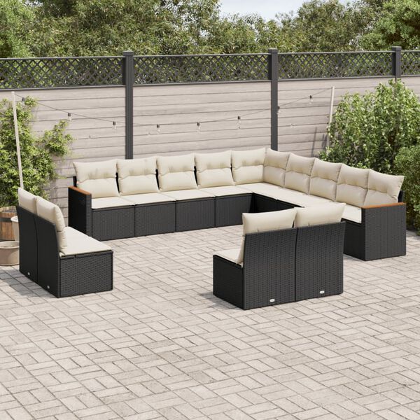 vidaXL 13-delige Loungeset met kussens poly rattan zwart