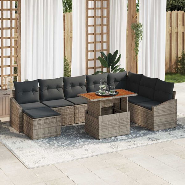 vidaXL Tuin Sofa Set met opslag 9 pcs Grijs Poly riet