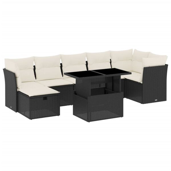 vidaXL 8-delige Loungeset met kussens poly rattan zwart