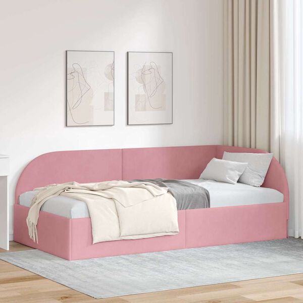 vidaXL Hoekbedframe Roze 80 cm x 200 cm Polyester en multiplex