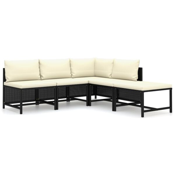 vidaXL 5-delige Loungeset met kussens poly rattan zwart