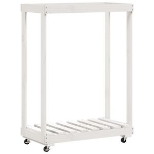 vidaXL Houtblokhouder met wielen 76,5x40x108 cm massief grenenhout wit