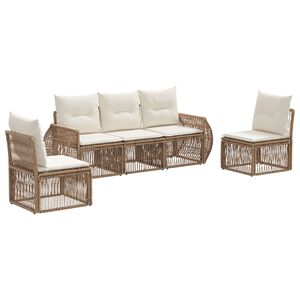 vidaXL Tuinbankenset 5 st Beige en Cr&egrave;me Wit poly rattan