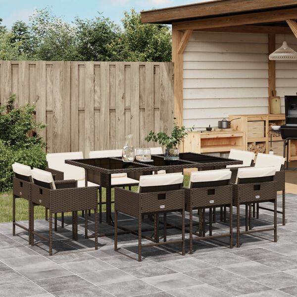 vidaXL 11-delige Tuinset met kussens poly rattan bruin
