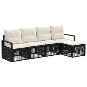 vidaXL Tuinbankenset 4 pcs Zwart poly rattan