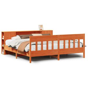 vidaXL Bed met boekenkast zonder matras grenenhout wasbruin 200x200 cm
