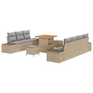 vidaXL Tuinbankenset met kussen met opslag 10 pcs Beige Poly riet