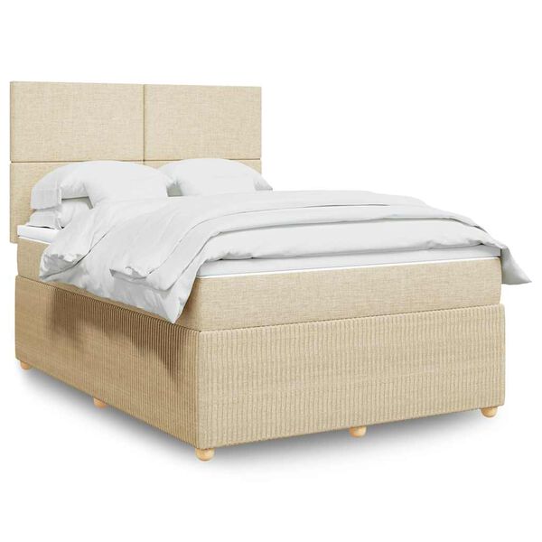 vidaXL Boxspring met matras stof cr&egrave;mekleurig 140x190 cm
