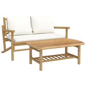 vidaXL 2-delige Loungeset met kussens bamboe cr&egrave;mewit