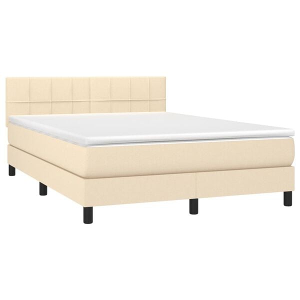 vidaXL Boxspring met matras stof crèmekleurig 140x200 cm