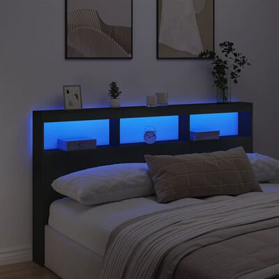 vidaXL Hoofdbordkast met LED-verlichting 180x17x102 cm zwart