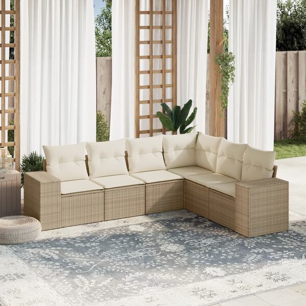 vidaXL 6-delige Loungeset met kussens poly rattan beige