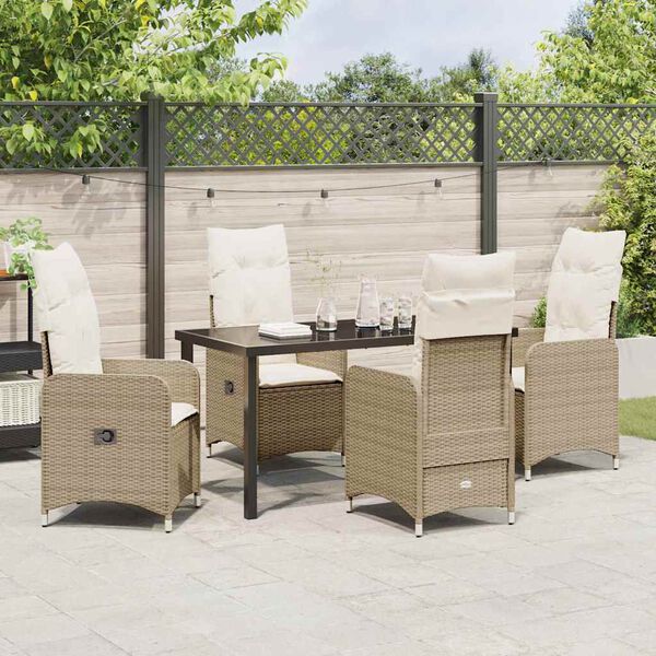 vidaXL Tuin Eetset met kussen 5 pcs Beige Poly riet