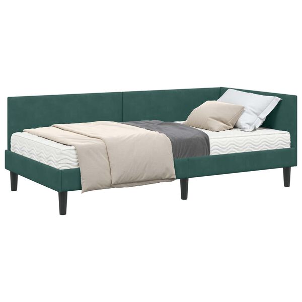 vidaXL Hoekbedframe met Matras Anders 2 pcs Groen Fluweel