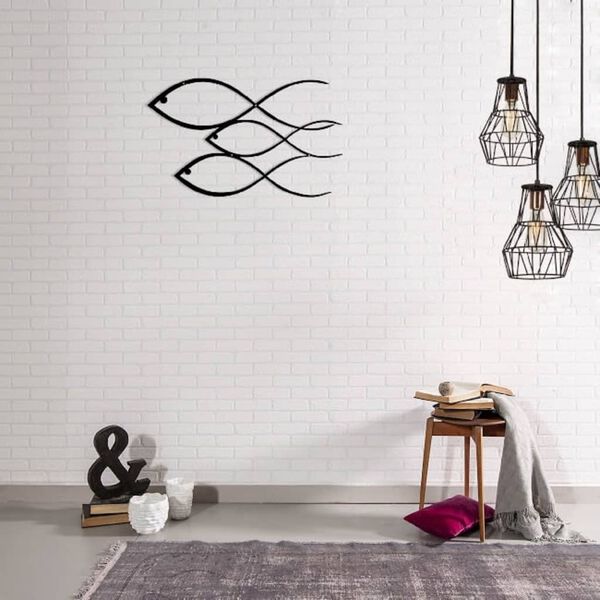 Homemania Wanddecoratie vissen 50x30 cm staal zwart