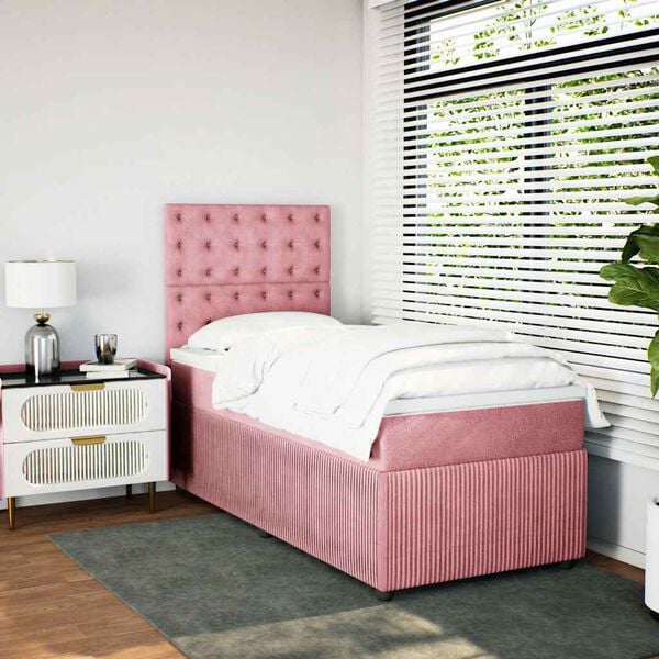 vidaXL Boxspring met matras fluweel roze 100x200 cm