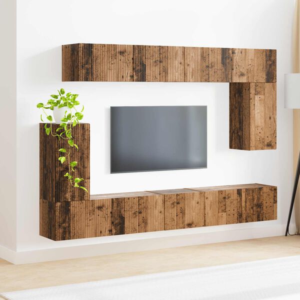 vidaXL Tv-meubelset Wandgemonteerd 5 pcs Oudhout Bewerkt hout