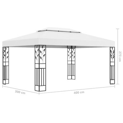 vidaXL Prieel met dubbel dak en LED-lichtslinger 3x4 m wit