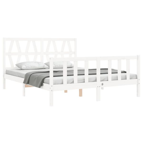 vidaXL Bedframe met hoofdbord massief hout wit