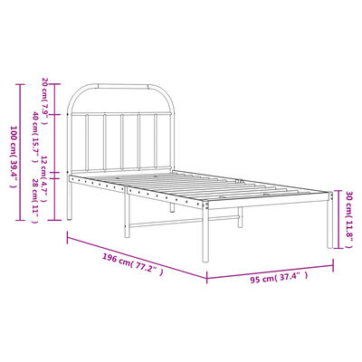 vidaXL Bedframe met hoofdbord metaal zwart 90x190 cm