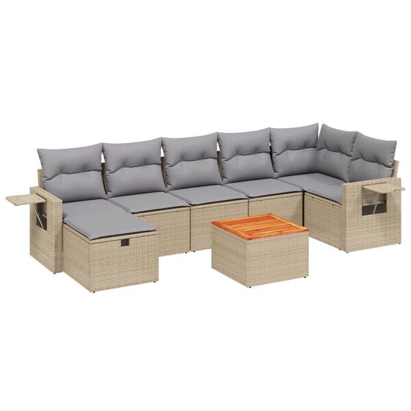vidaXL 8-delige Loungeset met kussens poly rattan gemengd beige