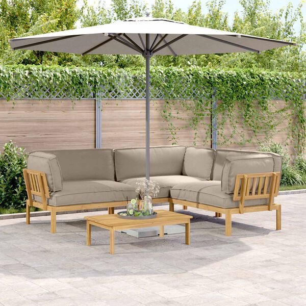 vidaXL Bankstel met kussen Effen 4 pcs Taupe Massief Acaciahout