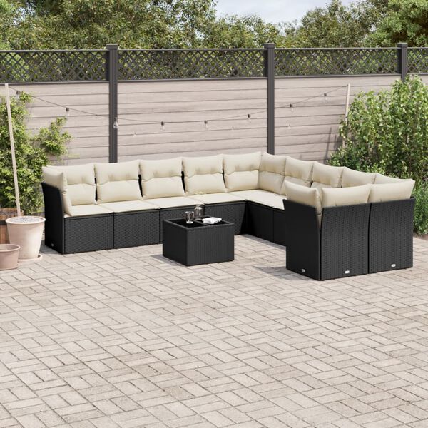 vidaXL 11-delige Loungeset met kussens poly rattan zwart