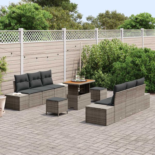 vidaXL Tuin Sofa Set met kussen 9 pcs Grijs Poly riet