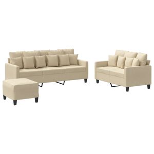 vidaXL 3-delige Loungeset met kussens stof cr&egrave;mekleurig