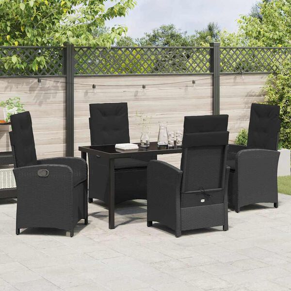 vidaXL Tuin eettafelset met kussen 5 pcs Zwart poly rattan