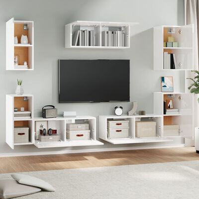 vidaXL 7-delige Tv-meubelset bewerkt hout hoogglans wit