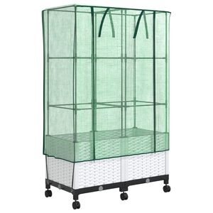 vidaXL Tuinplantenbak met Kasbedekking en Wielen 2 st Wit PP
