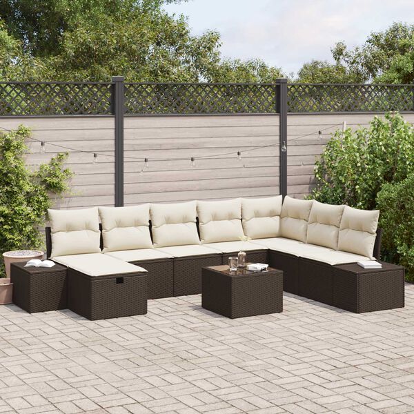 vidaXL Tuin Sofa Set met kussen 9 pcs Bruin Poly riet