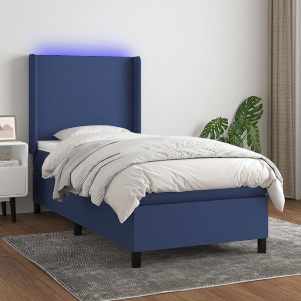 vidaXL Boxspring met matras en LED stof blauw 80x200 cm