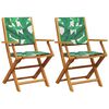 vidaXL Opklapbare stoelen (2 stuks) met bladmotief, gemaakt van massief acaciahout en bekleed met stof.