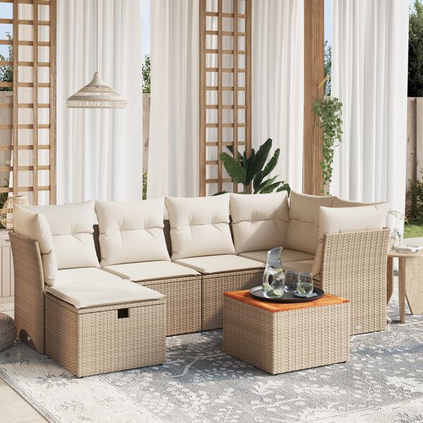vidaXL 7-delige Loungeset met kussens poly rattan beige