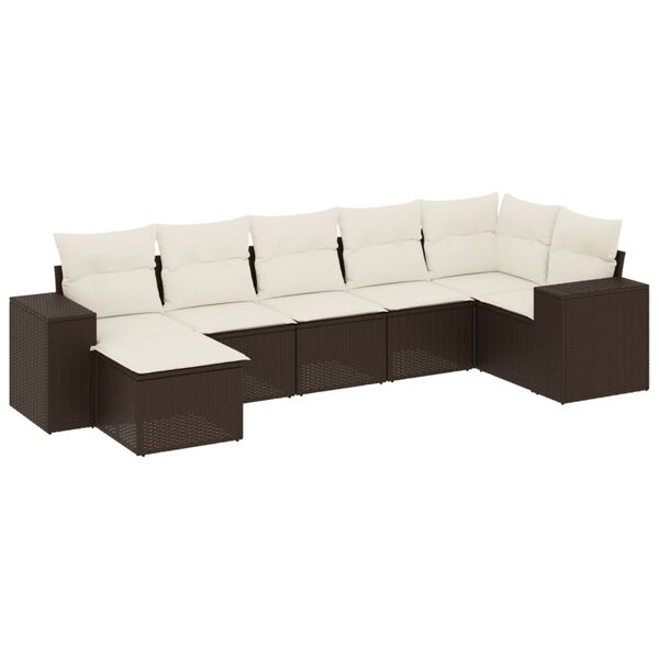 vidaXL 7-delige Loungeset met kussens poly rattan bruin