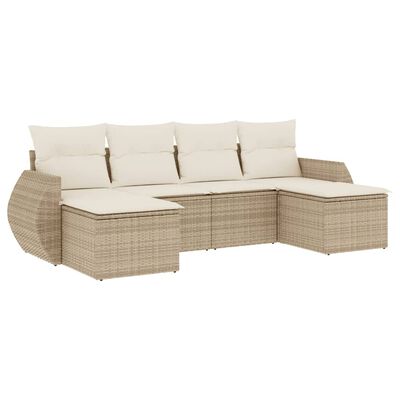 vidaXL 6-delige Loungeset met kussens poly rattan beige