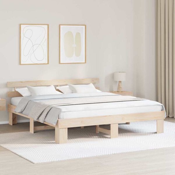 vidaXL Bedframe met hoofdeinde Naturel 200 x 200 cm Massief grenenhout